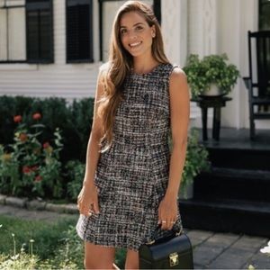 GAL MEETS GLAM Collection Katherine Black Pink Tweed Dress with pockets